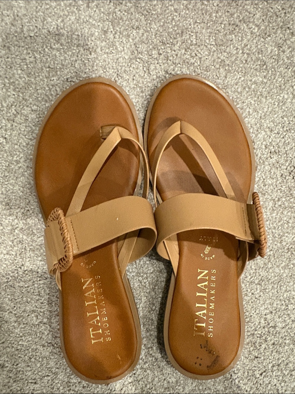 Italian Shoemakers Tan Slide Sandals with Woven Buckle